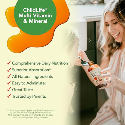 CHILDLIFE ESSENTIALS Kids Multivitamin & Mineral - Kids Vitamins, Liquid Multivitamin for Kids, Toddler Multivitamins, Liquid Vitamins, Baby Multivitamin - Natural Orange & Mango, 8 Fl Oz (Pack of 2)