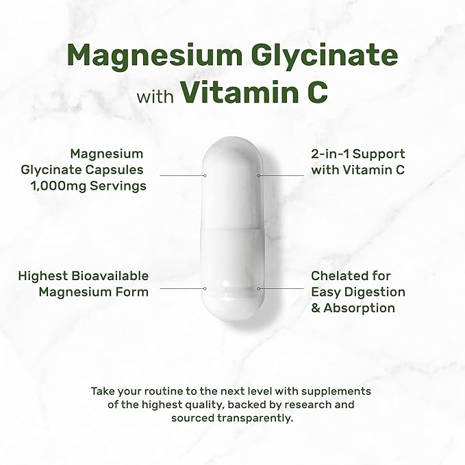 DEAL SUPPLEMENT Magnesium Glycinate 500mg Per Capsule (1000mg Per Serving) Plus Vitamin C, 240 Capsules – 100% Chelated for Easy Absorption – Essential Mineral Supplement