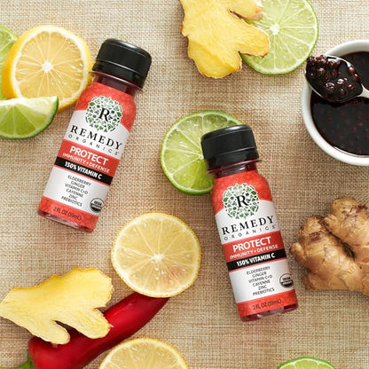 Remedy Organics Immunity Plus Shot, Protect 24-Pack | Boost Energy, Brain Function, Detoxification, and Metabolism | Certified-Organic Ingredients