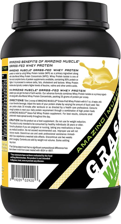 Grass FED Whey Protein 2 Lbs (Non-GMO, Gluten Free) -Made with Natural Sweetener and Flavor - rBGH & RBST Free -Supports Energy Production & Muscle Growth* (Banana)
