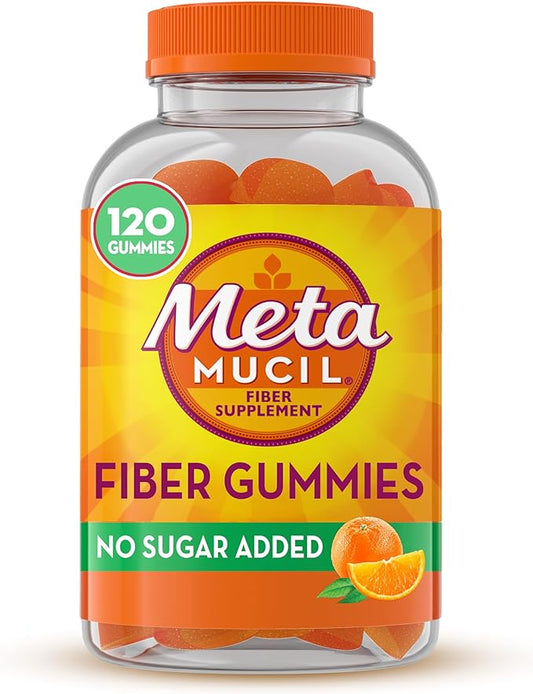Metamucil Fiber Gummies for Adults, No Sugar Added Orange Flavor, 5g Prebiotic Plant Based Fiber Supplement Blend, 120 Count