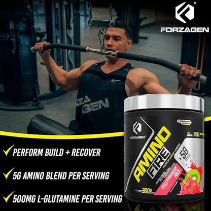 Forzagen Amino Fire | Essential Amino Energy Powder for Pre-Workout | BCAA Energy Boost & Muscle Recovery Drink Mix, Enhance Focus & Concentration, Dietary Supplement | Strawberry Kiwi, 40 Servings
