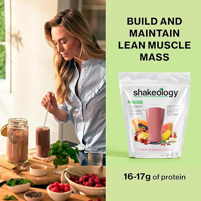 Shakeology Vegan Protein Powder - Gluten Free, Superfood Protein Shake - Helps Support Healthy Weight Loss, Lean Muscle Support, Manage Effects of Stress, Tropical Strawberry - 30 Serving Bag