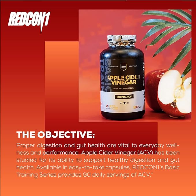 REDCON1 Apple Cider Vinegar Capsules - for Gut Health & Healthy Metabolism - Daily Antioxidant Supplement to Promote Healthy Gut - for Men and Women, Basic Training Series (180 Capsules)