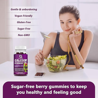 Calcium Magnesium Zinc with Vitamin D3 Supplement, Highly Absorbent Calcium Gummies with 300mg Magnesium glycinate Support Bone & Teeth, Muscle for Adults and Teens,Sugar Free, Vegan (2 Pack)