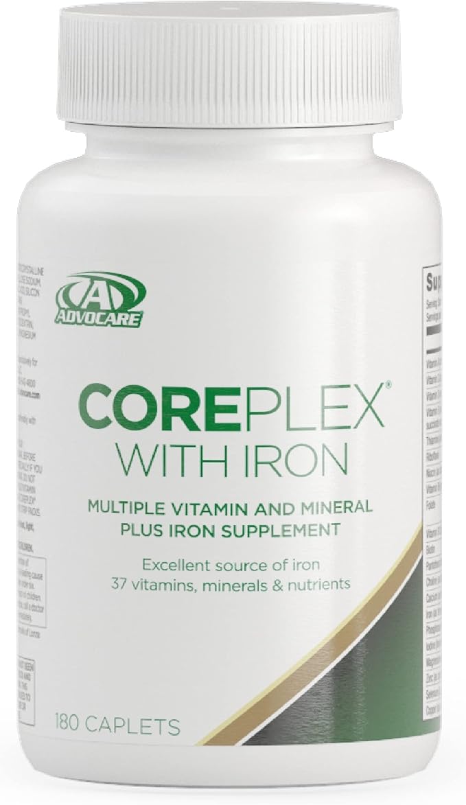 AdvoCare CorePlex with Iron - Multivitamin with Vitamin A, B-6, B-12, C & E - Also Includes Thiamine, Folic Acid & Magnesium - 180 Caplets
