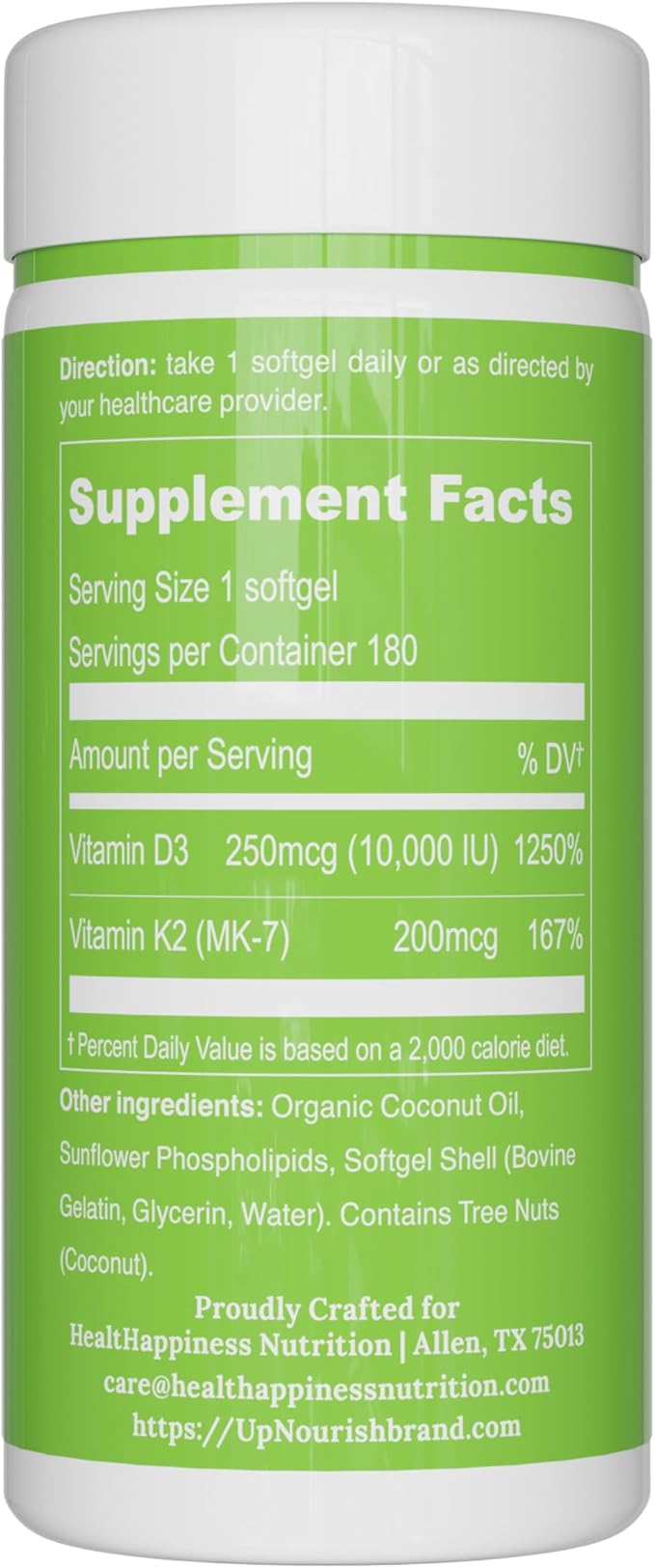 UpNourish Liposomal D3 K2 Vitamin 10000 IU D3 and K2 MK-7 200 mcg - 180 Vitamin D3 k2 (Vitamina D3 con K2) Mini Softgels - Easy to Swallow K2 D3 Vitamin Supplement