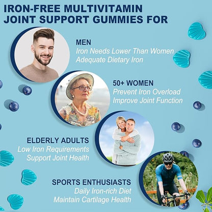 Sugar Free Multivitamin for Men & Women 50 Plus with Glucosamine Chondroitin MSM, Multivitamin Gummies Senior Multi Vitamin D3 K2 & A C E, B Complex, Algae Calcium Magnesium for Bone & Immune Support