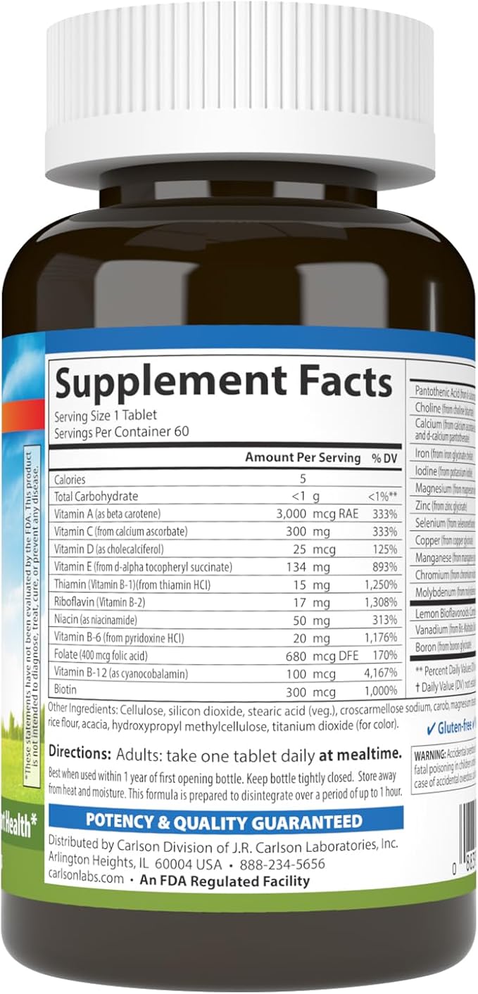 Carlson - Super 1 Daily, Vegetarian Multiple Formula, Multivitamin, Optimal Wellness, 60 Tablets
