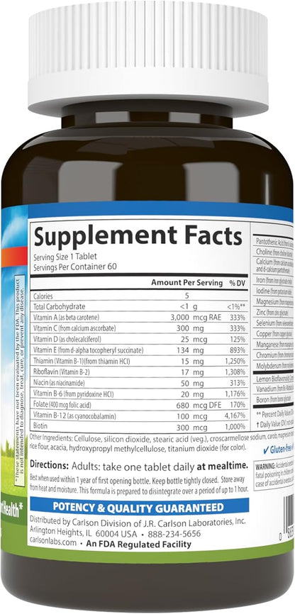 Carlson - Super 1 Daily, Vegetarian Multiple Formula, Multivitamin, Optimal Wellness, 60 Tablets