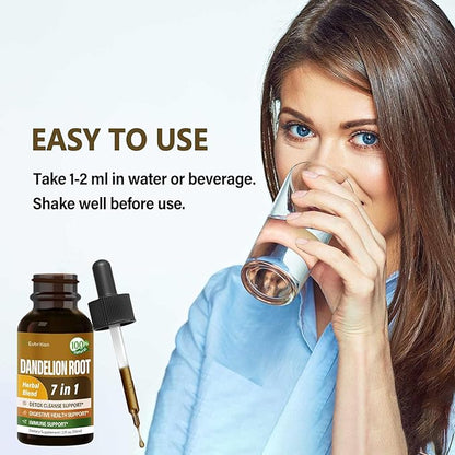 Dandelion Root Extract Drops, Diente de Leon Organico Hierba, Dandelion Supplement Formula w/Milk Thistle Turmeric for Detox Cleanse, Digestion & Immune Support, Alcohol-Free Tincture. 2oz
