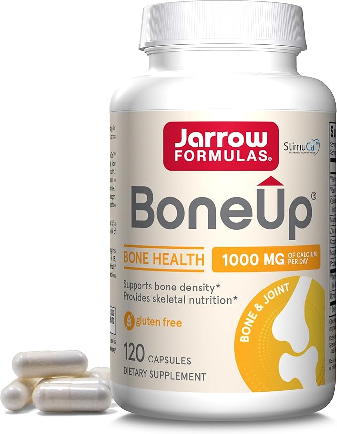 Jarrow Formulas BoneUp - 120 Capsules - 60 Servings - For Bone Support & Skeletal Nutrition - Includes Naturally Derived Vitamin D3, K2 (as MK-7) & 1000 mg Calcium - Gluten Free - Non-GMO