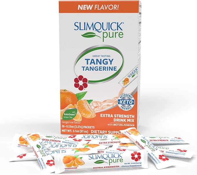 SlimQuick Extra Strength Weight Management Drink Mix for Women, Tangerine - Helps Metabolism, Keeps Full for Longer with Green Tea, Caffine, Chaste Tree, Rhodiola Extract - 26 Count