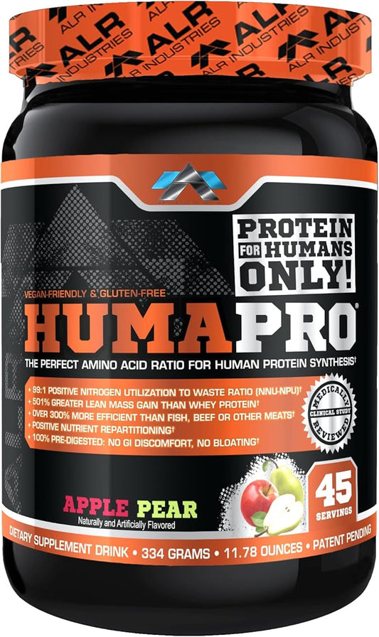 Humapro | Amino Acids Protein Matrix for Humans | 99% Utilization for Lean Muscle | Vegan, Gluten Free | 334g / 45 Servings (Apple Pear)
