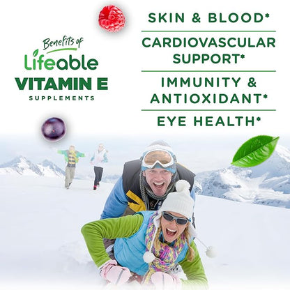 Lifeable Vitamin E Gummies | 268mg | Great Tasting Vitamin E Supplements | Skin, Eye Health and Immune Function Support | VIT E for Adults, Men, Women | 90 Gummies