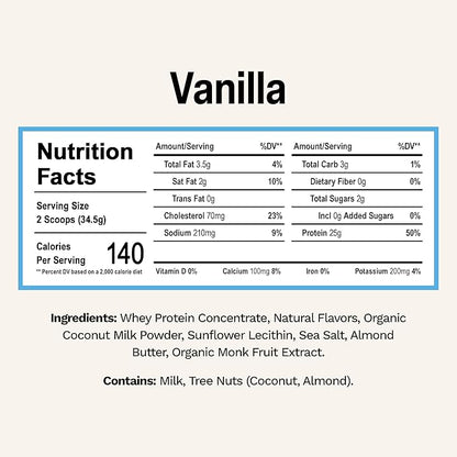 Rise Grass-Fed Whey Protein Powder - Vanilla | 25g Protein No Artificial Flavors, Colors, or Preservatives - Sugar Free, Gluten-Free, Soy Free (2.3 lbs)