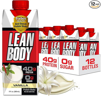 Lean Body Ready-to-Drink Vanilla Protein Shake, 40g Protein, Whey Blend, 0 Sugar, Gluten Free, 22 Vitamins & Minerals, 17 Fl Oz (Pack of 12) LABRADA