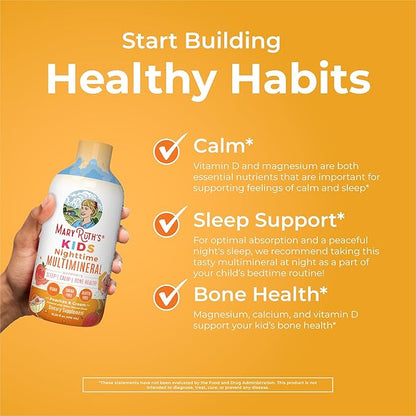 Kids Liquid Nighttime Multimineral by MaryRuth's | Kids Vitamins | Bone Health | Calm Calcium Magnesium Supplement | Vegan | Sugar Free | 30-180 Servings | 15.22 fl oz