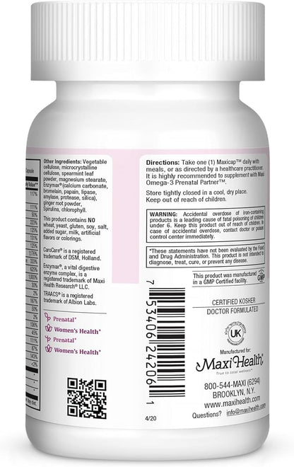 Maxi Health Prenatal Caps Multivitamins with Biotin and Iron One a Day, 60 Count