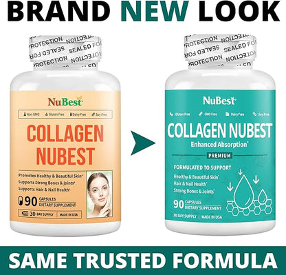 NuBest Collagen Collagen Peptides - Collagen Pills for Adults for Hair Growth, Strong Nails, Skin Health - Premium Collagen for Hair, Vitamin for Nails - 1500 mg Collagen Per Serving - 3 Pack