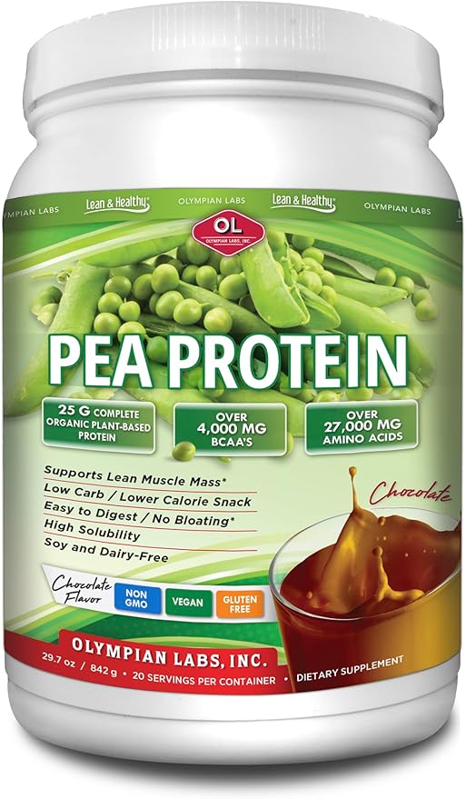 Olympian Labs Plant Based Pea Protein Powder, Chocolate - 25g of Protein, Vegan, Low Net Carbs, Gluten Free, Lactose Free, No Sugar Added, Soy Free, Kosher, Non-GMO, 2 Pound Pea Protein