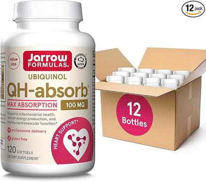 Jarrow Formulas QH-Absorb, 100 mg, Ubiquinol Dietary Supplement for Healthy Cardiovascular Function, 120 Softgels, 120 Day Supply,12 Packs