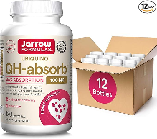 Jarrow Formulas QH-Absorb, 100 mg, Ubiquinol Dietary Supplement for Healthy Cardiovascular Function, 120 Softgels, 120 Day Supply,12 Packs