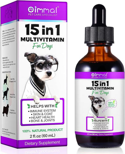 Dog Multivitamin - 15 in 1 Multivitamin Drops for Dogs, Dog Vitamins with Glucosamine Cranberry Supports Joint & Digestion, Skin & Coat, Pets Supplements for Dogs of All Ages, Bacon Flavor - 2 Fl Oz