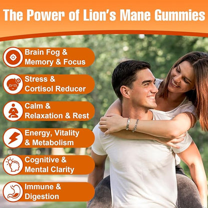 Lions Mane Gummies, Organic Lion's Mane Extract to 2500mg, Brain Supplements for Memory and Focus, Immune & Relaxation, Lions Mane Gummies for Adults, with Ashwagandha & Alpha GPC, 60 Mushroom Gummies