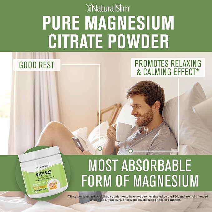NaturalSlim Magicmag Pure Magnesium Citrate Powder Stress, Constipation, Muscle, Heart Health, and Sleep Support | Honey Chamomile Magnesium Supplement - 8oz Drink Mix (Solo)