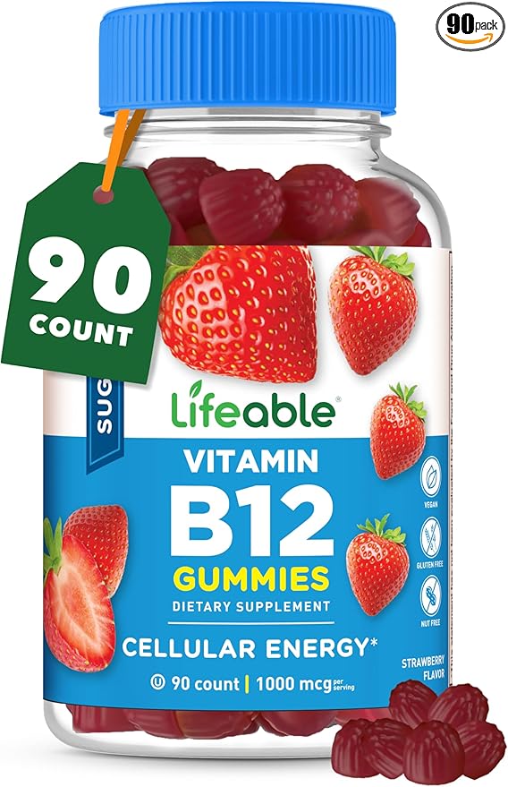 Lifeable Sugar Free Vitamin B12 Gummies | 1000 mcg | Great Tasting B12 Vitamins Gummies | Energy, Mood, and Metabolism Support | B 12 Vitamin Gummies for Men, Women, Adults | 90 Gummies