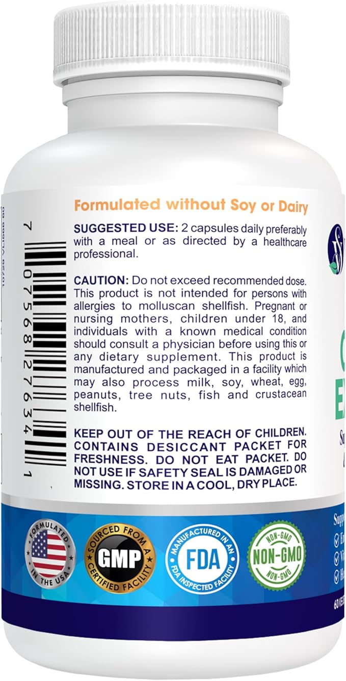 Oyster Extract - Pure, Highly Concentrated Supplement for Men & Women – Supports Energy & Immune Boost; Zinc, Taurine, Amino Acids, and Vitamins, 500 mg, 60 Veg Capsules, Made in USA