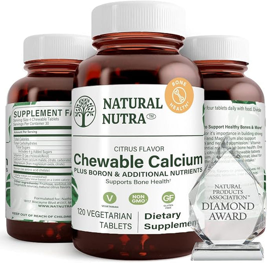 Natural Nutra Chewable Calcium Supplement for Bone Strength, Promotes Muscle Health, Maintain Teeth, Support Nerve Health, and Cardiovascular Health, 120 Tablets