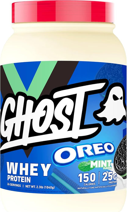 GHOST Whey Protein Powder, Oreo Mint - 2LB Tub, 25G of Protein - Cookies & Cream Flavored Isolate, Concentrate & Hydrolyzed Whey Protein Blend - Post Workout Shakes