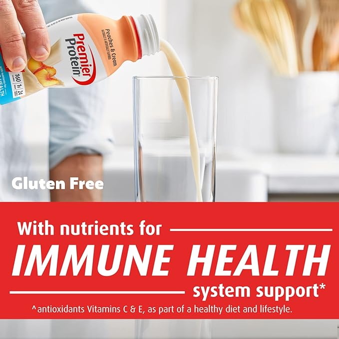 Premier Protein Shake 30g 1g Sugar 24 Vitamins Minerals Nutrients to Support Immune Health, Peaches & Cream, 11.5 Fl Oz (Pack of 12), Total 138 Fl Oz