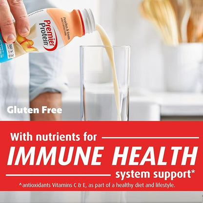Premier Protein Shake 30g 1g Sugar 24 Vitamins Minerals Nutrients to Support Immune Health, Peaches & Cream, 11.5 Fl Oz (Pack of 12), Total 138 Fl Oz