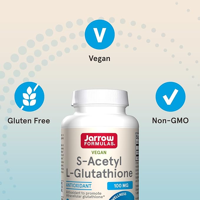 Jarrow Formulas S-Acetyl L-Glutathione Tablets - 100 mg - 60 Count - Dietary Supplement - Stable Form of L-Glutathione - for Antioxidant Support and Detoxification - Non-GMO - Gluten Free
