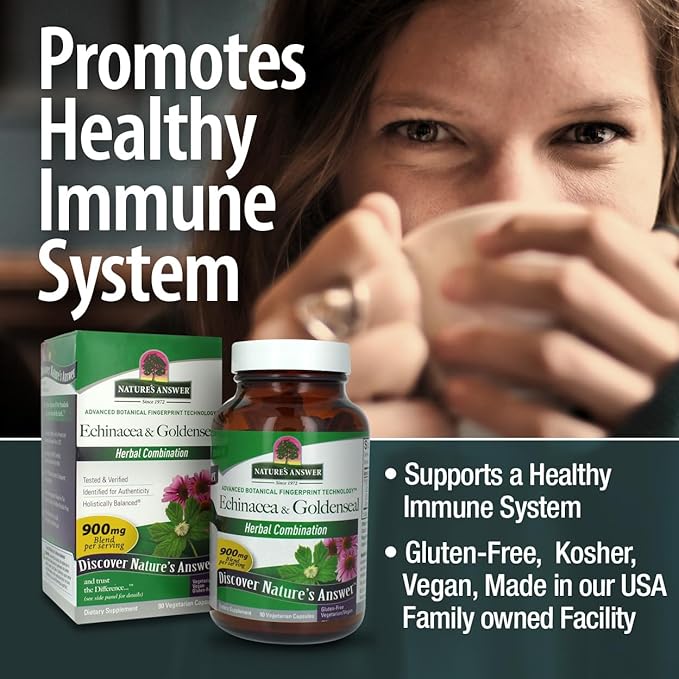 Nature's Answer Echinacea & Goldenseal | Dietary Supplement | Supports a Healthy Immune System | Non-GMO & Kosher Certified | Vegetarian/Vegan Capsules 90ct