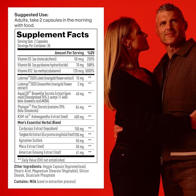 Mdrive Men's Daily Performance Complex Support Supplement - Ashwaghanda, Tongkat Ali, Ginseng, Maca & Vitamin D, 60 Capsules, 30 Day Supply