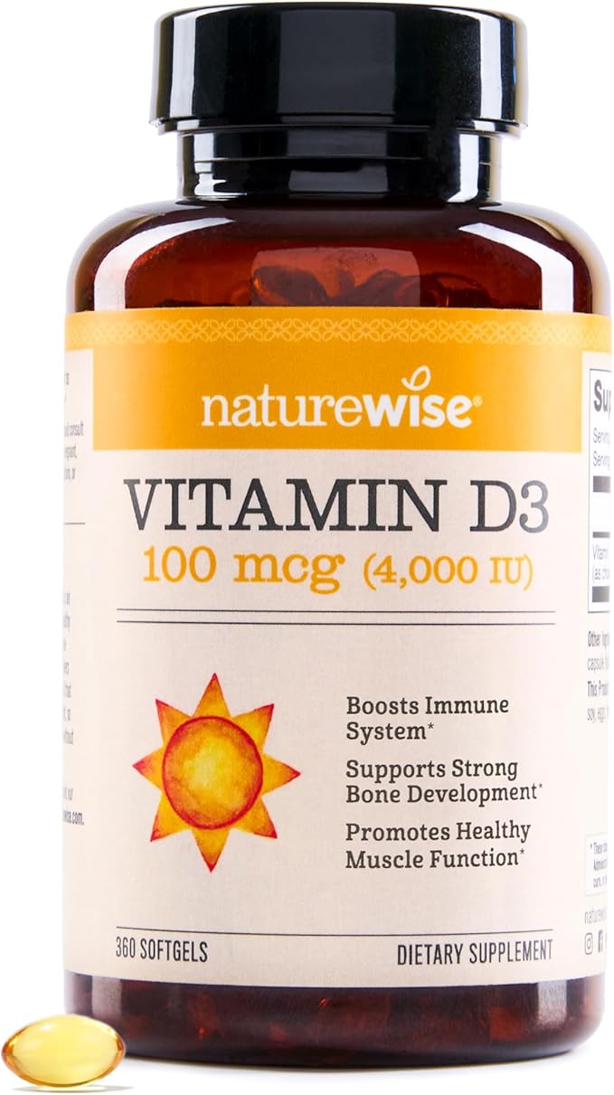 NatureWise Vitamin D3 4000iu (100 mcg) Healthy Muscle Function, and Immune Support, Non-GMO, Gluten Free in Cold-Pressed Olive Oil, Packaging Vary (Mini Softgel), 360 Count