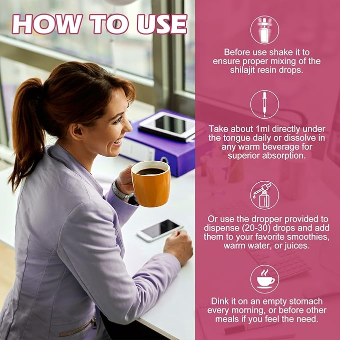 Shilajit Resin Liquid Drops | Organic Shilajit 85+ Trace Minerals Complex with Ashwagandha, Turmeric, Ginseng, Chaga, Shilajit Supplement for Men Immune Support, Brain Booster, Energy, Overall Health