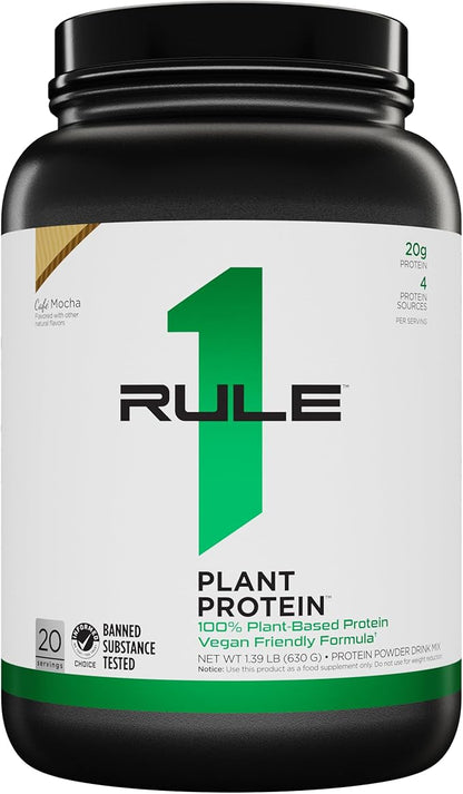 Rule 1 Proteins Plant Protein - Vegan, Gluten-Free, Dairy Free, & Soy Free Protein Powder with 20g Protein per Serving (20 Servings, Café Mocha)