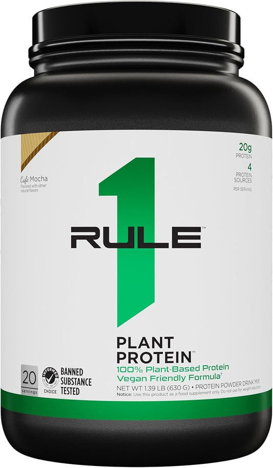 Rule 1 Proteins Plant Protein - Vegan, Gluten-Free, Dairy Free, & Soy Free Protein Powder with 20g Protein per Serving (20 Servings, Café Mocha)