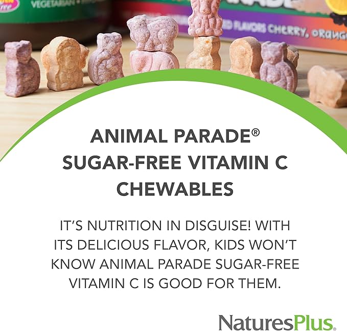 NaturesPlus Animal Parade Sugar-Free Children's Vitamin C, Natural Orange Juice Flavor - 90 Chewable Animal Shaped Tablets, Pack of 2 - Immune Support - Gluten Free - 90 Servings