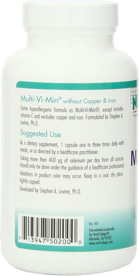 Nutricology Multi-Vi-Min Without Copper & Iron - Multivitamin for Men & Women, Mineral Complex, Active Nutrients, with Iodine - 150 Count