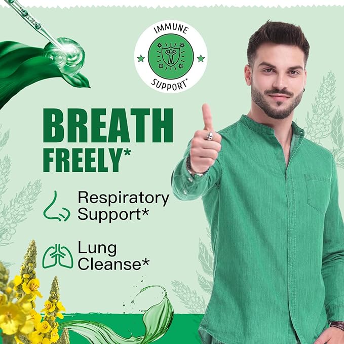 Mullein Drops for Lungs - Mullein Leaf Extract Supplement - Lung Detox & Bronchial Cleanse for Smokers - Respiratory Health Support - 4oz