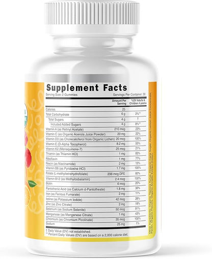 LIVEGOOD™ Organic Childrens Multivitamin Gummies, Chewable Daily Supplement with Vitamin C & Zinc for Kids, Citrus Flavor, 60 Gummies