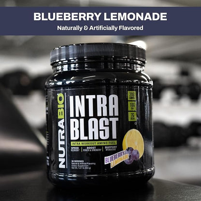 NutraBio Intra Blast BCAA EAA Electrolyte and Hydration Powder - Amino Acid Supplement, EAA/BCAA Powder - Non-GMO and Gluten Free - Blueberry Lemonade - 30 Servings