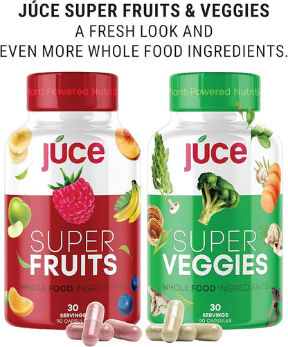 Júce Super Fruits & Super Veggies Capsules - Gluten/Gelatin Free, Non GMO, Soy Free & Vegan - Reds & Greens Superfood Capsules - 23 Fruits & 23 Vegetables - 180 Count