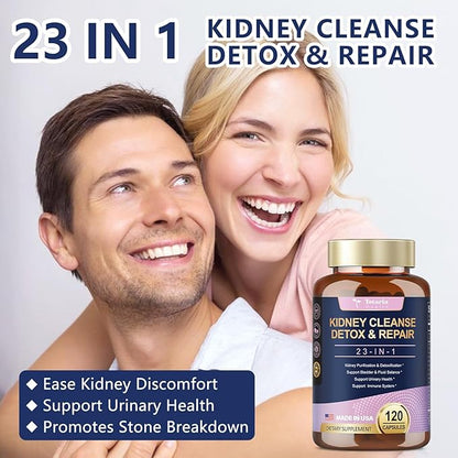 Kidney Cleanse Detox & Repair Capsules, Chanca Piedra & Cranberry Pills for Kidney Support Supplement Extra Strength with Kidney Stones Dissolver, Urinary Tract Health for Woman, 23 in 1, 120 Counts